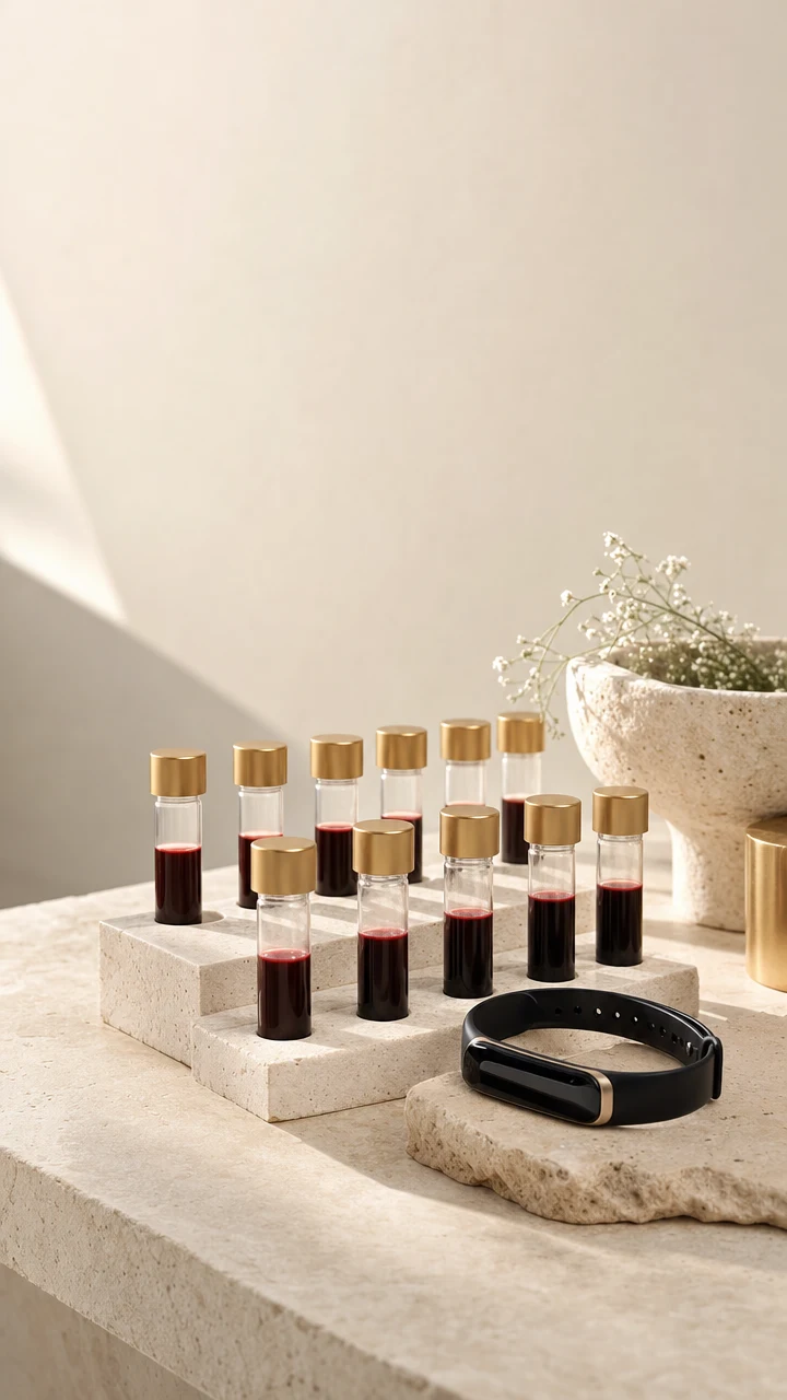 Sample vials on warm stone